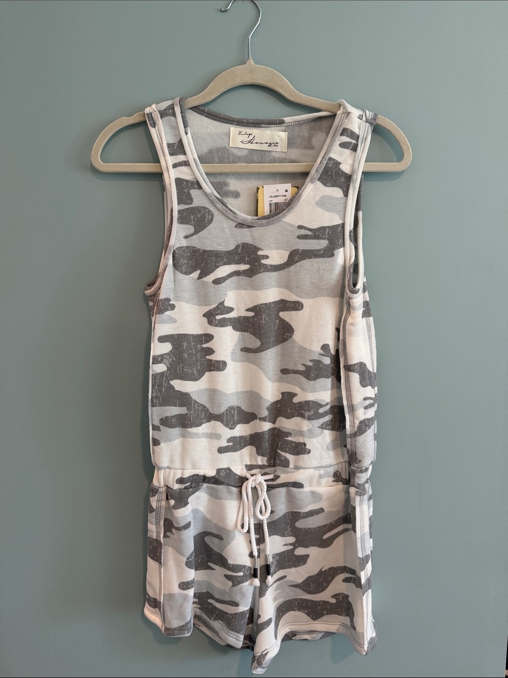Kids Camouflage Tie-Waist One-Piece Romper - Gray/White NWT